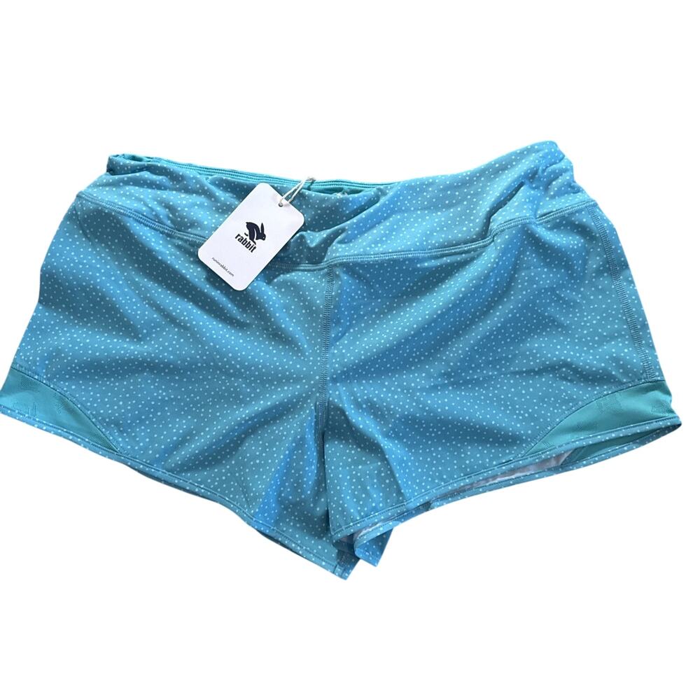 Rabbit Running Shorts 2.5" Women Small Blue Dot Print Lightweight Lined Pocket L
